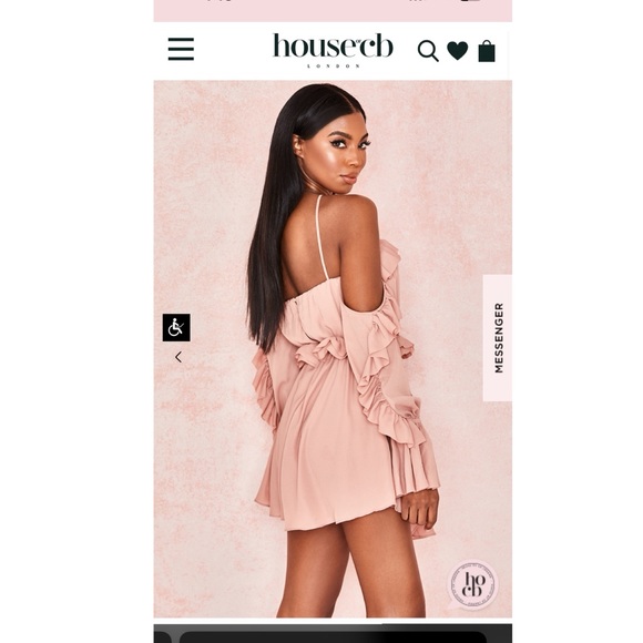 NWT House of CB London Serenity Off Shoulder Dress Mini Cut Out Ruffled Pink - Picture 6 of 13